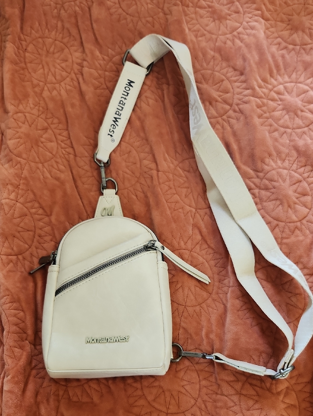 Montana West Cream Men’s Crossbody Sling Bag with Branded Strap
